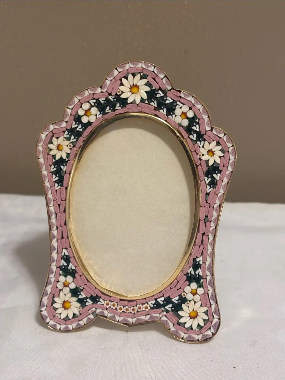 Pink Floral Italian Micro Mosaic Oval Photo Frame - Home Accents